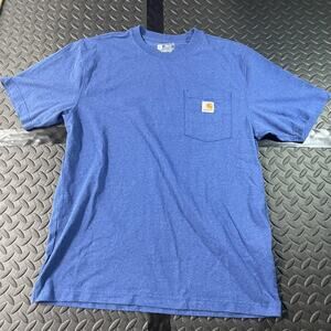 Carhartt Shirt Mens Medium Blue Loose Fit Pocket Workwear Tee T-Shirt Logo